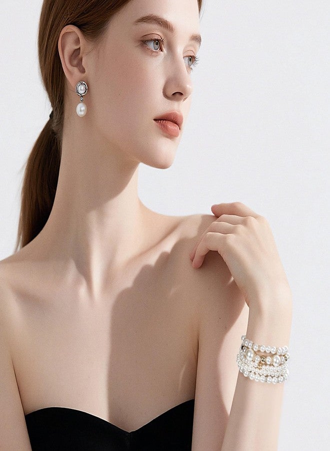 KFHENSOMR 8 Pack Pearl Bracelets for Women Simulated Pearl Beaded Stackable Bracelet Set White Pearls Stretch Bracelet Set Multilayered Elastic Pearls Bracelets Bangles for Women Bridal Boho Jewelry - Image 4